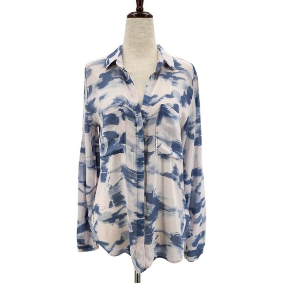 Anthropologie Cloth & Stone Womens XS Top Classic Button Down Blue Pink - Picture 9 of 9